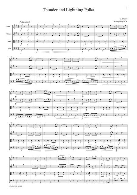 Jstrauss Thunder And Lightning Polka For String Quartet Cs111 By