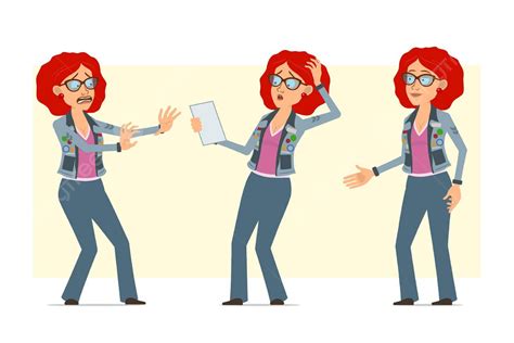 Cartoon Redhead Hippie Woman Character Vector Set Stock Illustration
