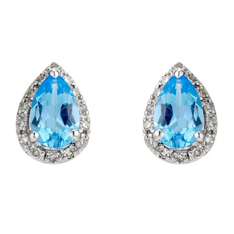 9ct White Gold Blue Topaz Diamond And Earrings Ernest Jones