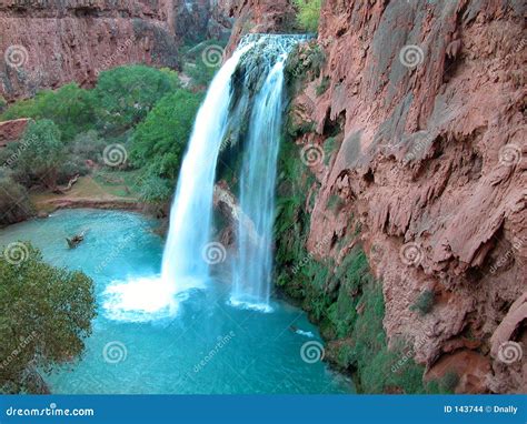 Blue Turquoise Waterfall On Red Travertine Stock Photo Image Of