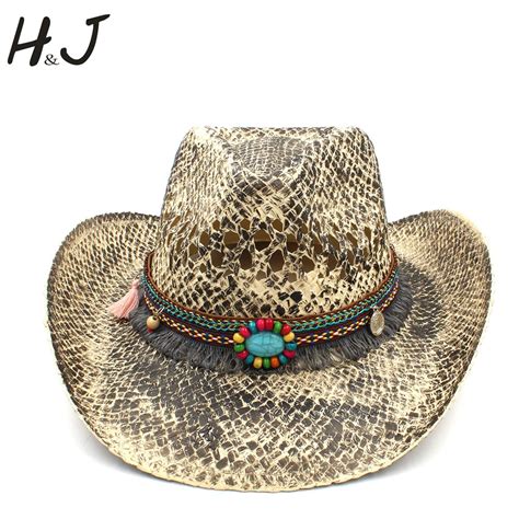 Women Men Straw Western Cowboy Hat Summer Handmade Weave Lady Sombrero