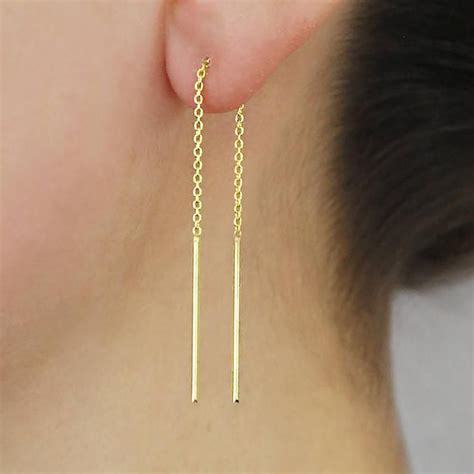 Gold Threader Earrings Pearl Drop Earrings Gold Chain Etsy Pearl