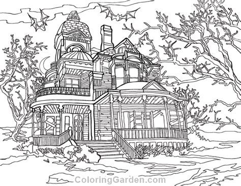 haunted house adult coloring page