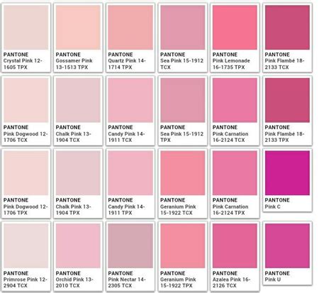 Pink Color Chart Pantone Color Chart Color Mixing Chart Pantone