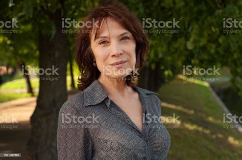 Healthy Mature Woman Face Outdoors Portrait Stock Photo Download