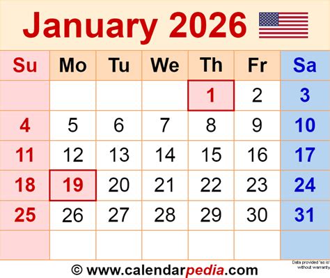 January 2026 Calendar Templates For Word Excel And Pdf
