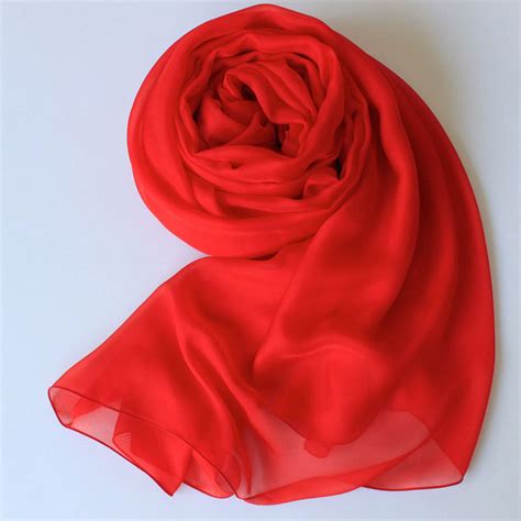 True Red Silk Scarf Bright Red Silk Chiffon Scarf As6 Etsy