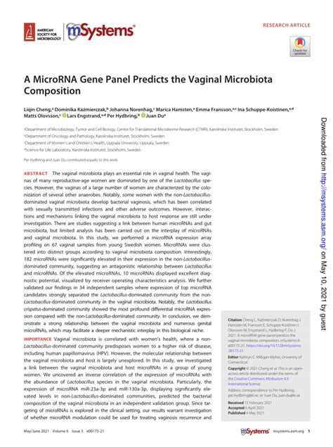 Pdf A Microrna Gene Panel Predicts The Vaginal Microbiota Composition