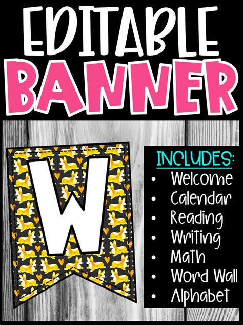 Editable Classroom Banners Match Your Classroom Theme Corgi