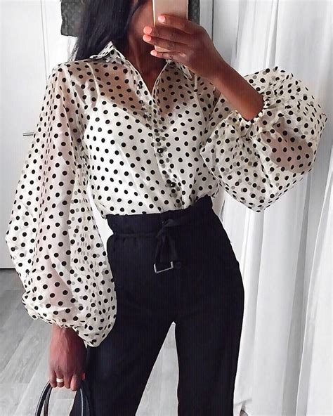 polka dots lantern sleeve shirt в 2020 г Женские блузки Наряды и Модные идеи