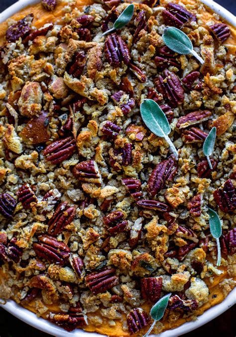 savory chipotle sweet potato casserole with a pecan sage sourdough bread topping — my diary of us