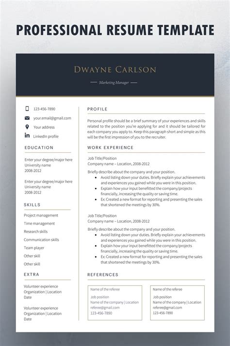 Modèle de cv design : Professional One Page and Two Page Resume Template CV | Etsy in 2020 | Resume template, Resume ...