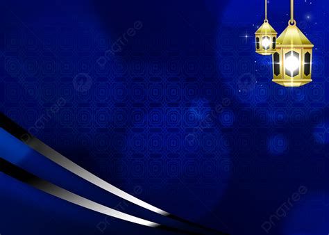 Dark Blue Islamic Background With Lantern And Bokeh Effect Ramadan