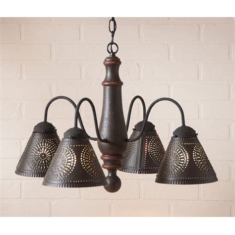 Country Lighting Wood And Punched Tin Crestwood Chandelier Saving