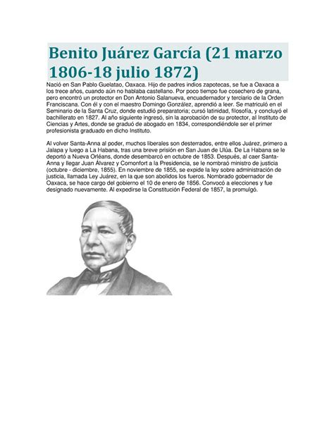 Benito Juárez García Biografía Banco De México Benito Juárez García