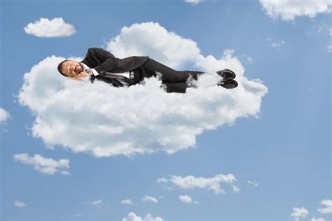 Man Sleeping On A Bed In The Clouds Stock Photo Image Of Peaceful
