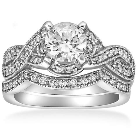 12ct Vintage Treated Blue And White Diamond Engagement Ring Set 14k