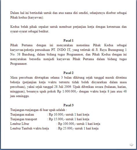 Fungsi surat kontrak kerja proyek. kie: Draft Kontrak Kerja untuk Proyek TI di Indonesia