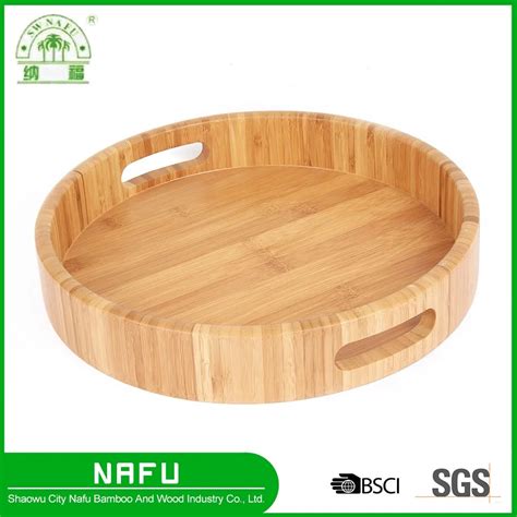 Home Basics High Quality Round Bamboo Serving Food Tray For Kitchen