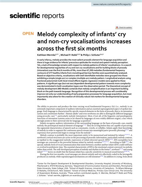 Pdf Melody Complexity Of Infants Cry And Non Cry Vocalisations Increases Across The First Six