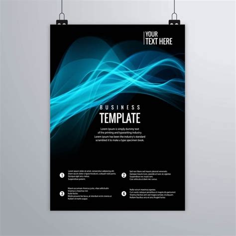 Free Vector Black Brochure With Blue Wavy Shapes