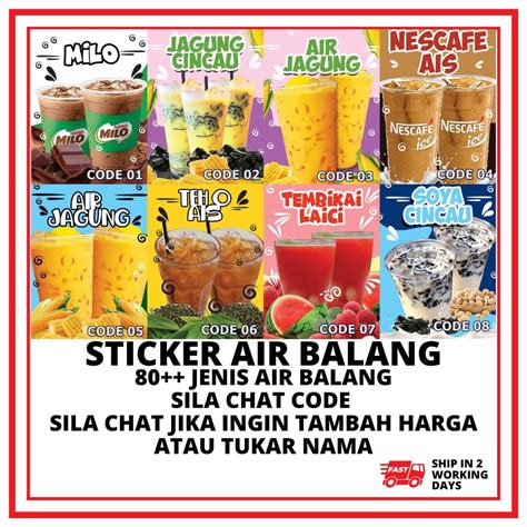 Sticker Air Balang Stiker Jus Buah Kelapa Besar Shake Asam Boi Oren