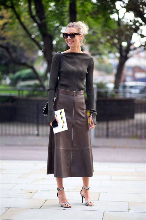 Leather Midi Skirt Outfit Cool Street Fashion London Street Style