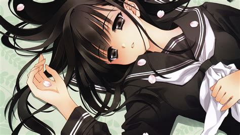 Desktop Wallpaper Lying Down Sad Anime Girl Black Dress Original Hd Image Picture
