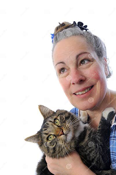 Woman Holding Cat Stock Photo Image Of Close Single 13445892