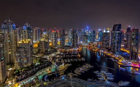 Dubai Night Wallpaper Hd Buildings Skyscrapers Marina Harbor Lights