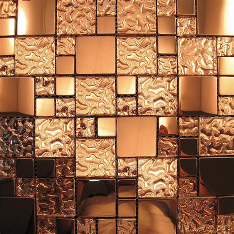 Copper Metal Pattern Textured Glass Mosaic Tile Backsplash