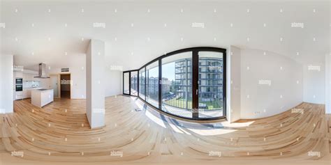 360° View Of Panorama Of Modern White Empty Loft Apartment Interior
