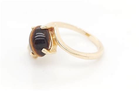 K Yellow Gold Vintage Ring With Tiger Eye Stone Etsy