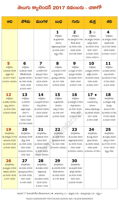 Chicago 2017 November Telugu Calendar 2023 Telugu Calendar PDF
