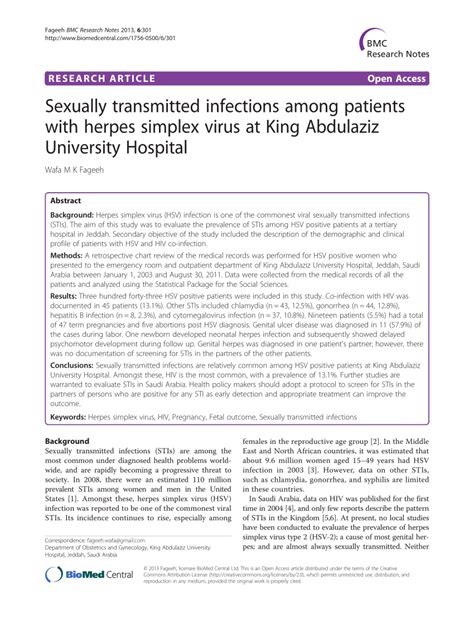 Pdf Sexually Transmitted Infections Among Patients With Herpes