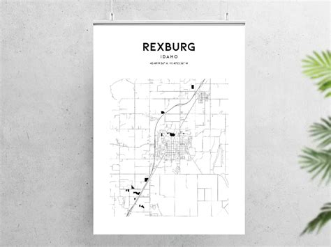 Rexburg Map Poster Rexburg Map Print Wall Art Id City Map Etsy