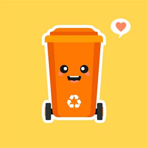 Kawaii Cute Trash Bin Cartoon Character Isolated Color Background