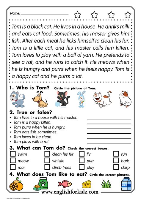 English For Kids Step By Step Reading Comprehension Worksheets Thomas