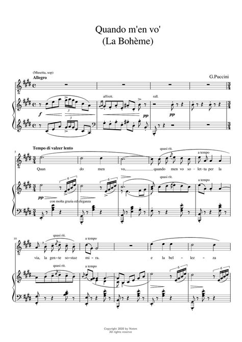 Gpuccini Musettas Waltz Quando Men Vo From La Bohème E Maj 樂譜