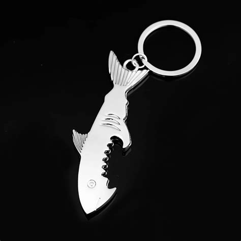 Famshin Shark Shaped Bottle Opener Keychain Shaped Zinc Alloy Silver