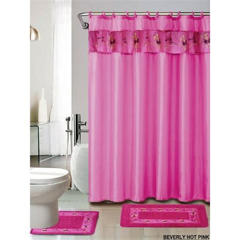 4 Piece Luxury Embroidered Bath Rug Set 3 Piece Hot Pink Bathroom Rugs