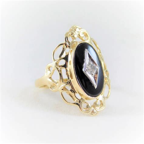 Vintage 10k Gold Black Onyx And Diamond Ring Edberg Jewelry Ruby Lane
