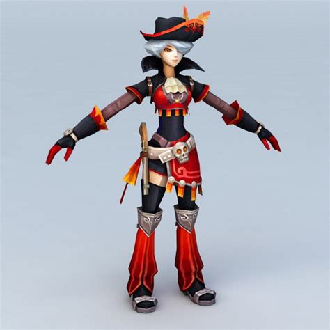 Anime Pirate Girl 3d Model 3ds Maxautodesk Fbx Files Free Download