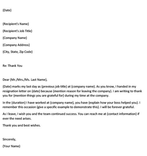 Thank You Letter To A Boss After Your Resignation With Template