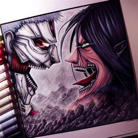 Eren Jaeger Vs Armored Titan Drawing By Lethalchris Anime Drawings