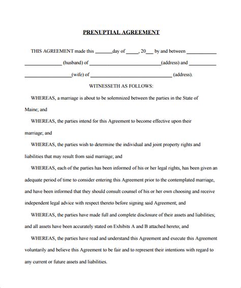 Free Sample Prenuptial Agreement Templates In Pdf Ms Word