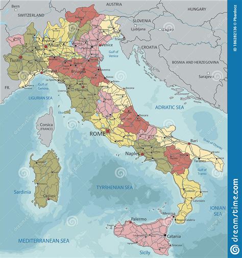 Italia Mappa Politica Altamente Dettagliata E Modificabile A Strati