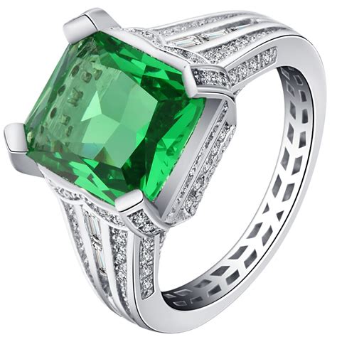 Refreshing Green Cubic Zirconia Simple Square Design Ring Silver Color Elegant CZ Wedding Bands