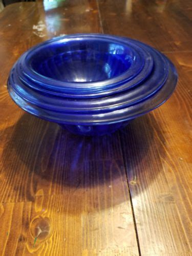 4 Vintage Hazel Atlas Nesting Mixing Bowls Ribbed Cobalt Blue Glass