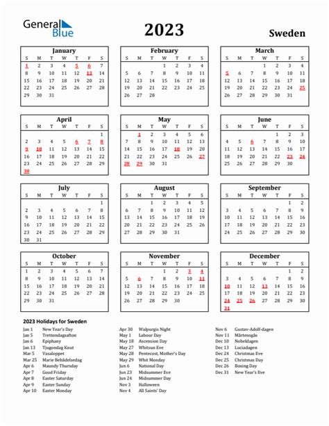 2023 Sweden Calendar With Holidays